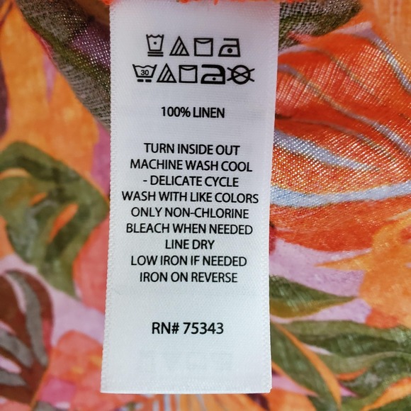 C&C California Shirt Womens 3X Multicolor Linen Tropical Leaf Print Summer Top - Picture 5 of 7